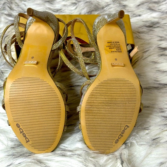NEW BEBE Metallic Size 8 Gold Strappy Stiletto Heels - Picture 3 of 4